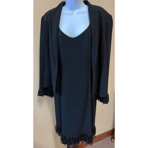 Albert Nipon Women's 2 Piece Black Dress set with Blazer - Size 18 (9551)